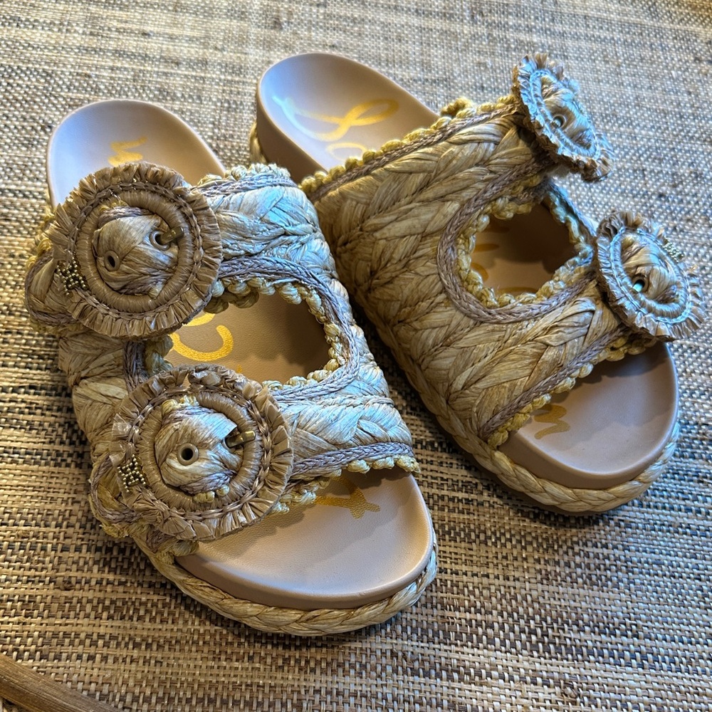 SAM EDELMAN Reina Raffia Double-Strap Slide Sandals SIZE 7 NEW WITHOUT TAGS